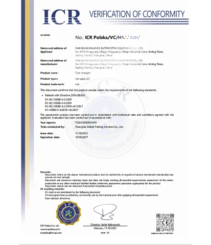 EMC Certificate - Tyre Changer