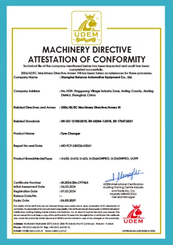 Machinery Directive Attestaion of Conformity
