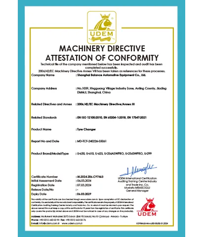 Machinery Directive Attestaion of Conformity - U-650F Tire Changer