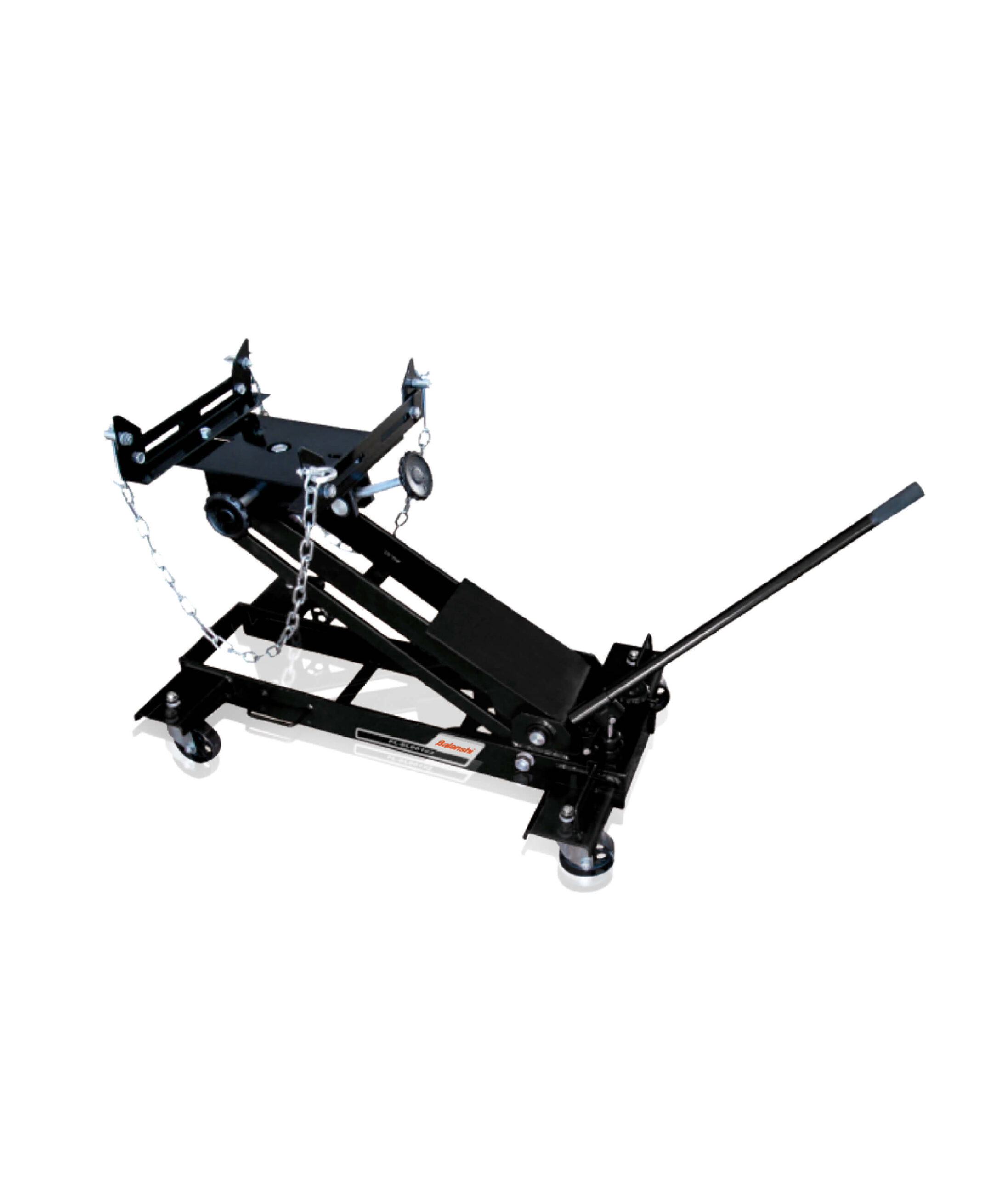 BLS EL90102 1 Ton Low Profile Transmission Jack, Heavy Duty Hydraulic Jack with 360 Degree Rotating Pump Handle and Adjustable Saddle, 200mm to 760mm Lift Range for Gearbox Removal and Installation