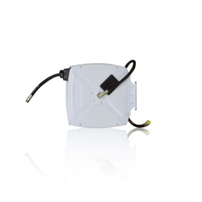 BLS IRC1103 Heavy Duty Retractable Hose Reel with 10m Rubber Hose - 345 Bar High Pressure Oil Grease Air Reel - Enclosed Metal Case -  Wall/Floor/Overhead Mount for Industrial Workshops and Garages