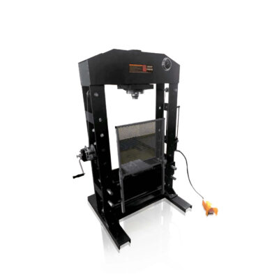 BLS PS100T 100-Ton Air/Hydraulic Shop Press, Heavy-Duty H-Frame Industrial Press with Shatter-Resistant Polycarbonate Shield, Winch-Operated Bed & 220mm Stroke for Bearing Removal, Bushing Installation, Metal Bending