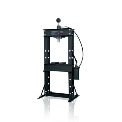 BLS PS93001 30 Ton Hydraulic Shop Press, H-Frame Pneumatic Shop Press with Triangular Base & Safety Relief Valve, 7-Level Adjustable Floor Press for Automotive Bushings, Bearings, Bending Metal