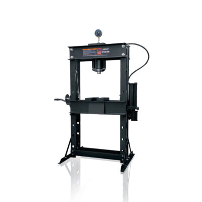 BLS PS95001 50 Ton Air Hydraulic Shop Press with Pressure Gauge and Winch - Heavy Duty H-Frame Floor Press with Triangular Stabilizers, 235mm Cylinder Stroke, 100-885mm Adjustable Working Range for Bearings, Bushings, and Metalworking